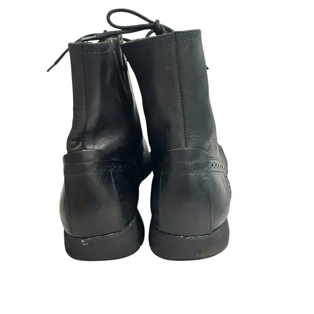 Hush Puppies Mens Black Leather Wingtip Combat Boots Vibram Sole Size 13 H103421
